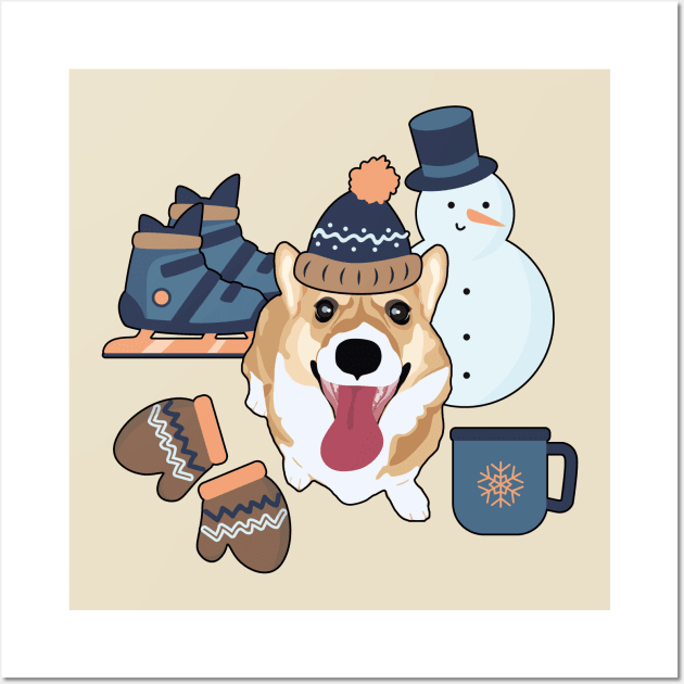 Winter Essentials Corgi Wall Art by MaplewoodMerch